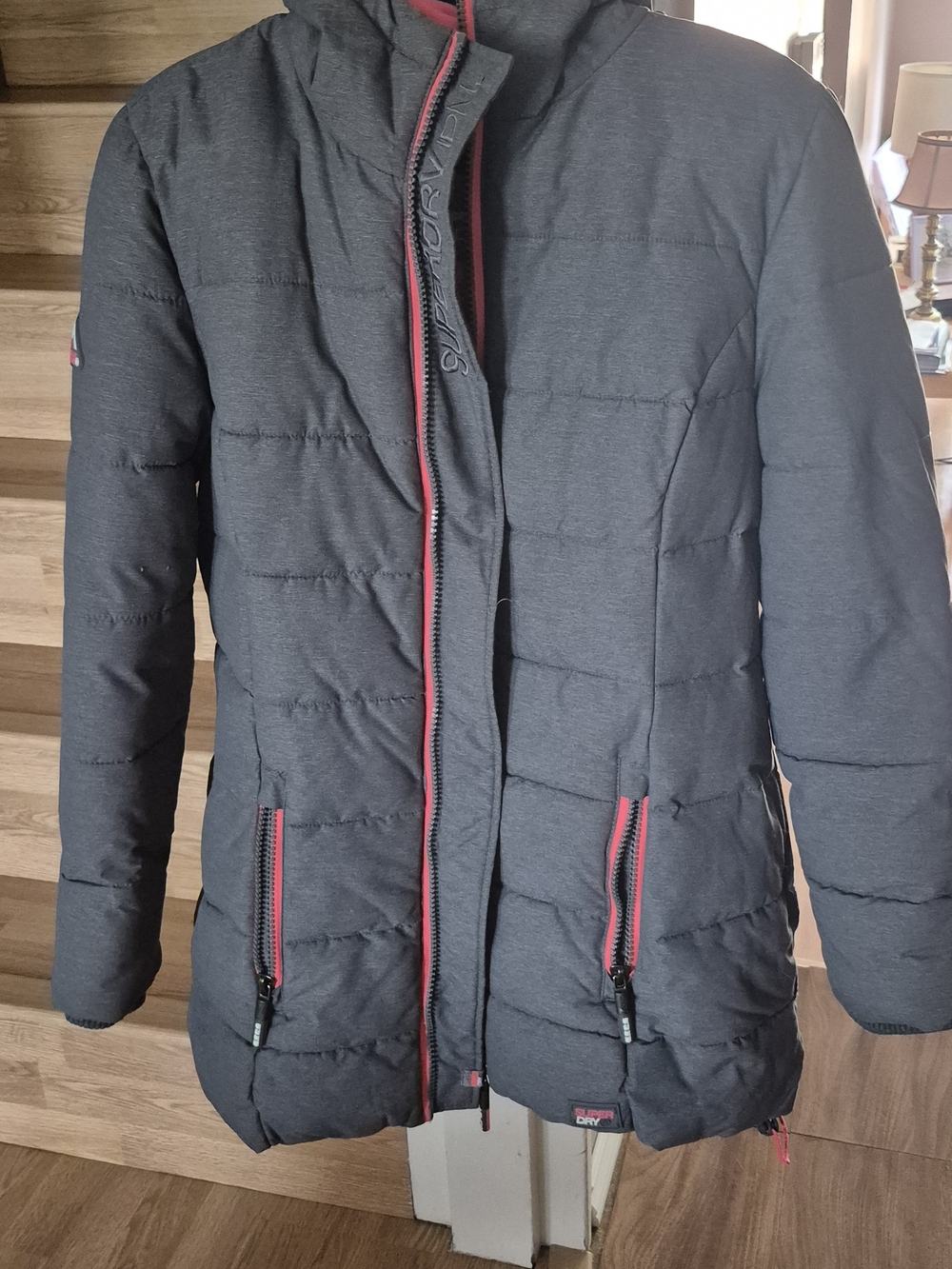 Fall/winter Gray Quilted Jacket with Hood
